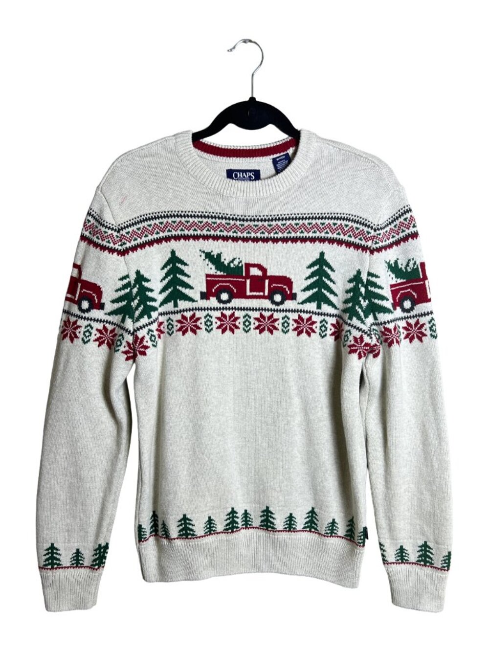 Chaps Christmas Sweater Cream Fair Isle Winter Mens Small
